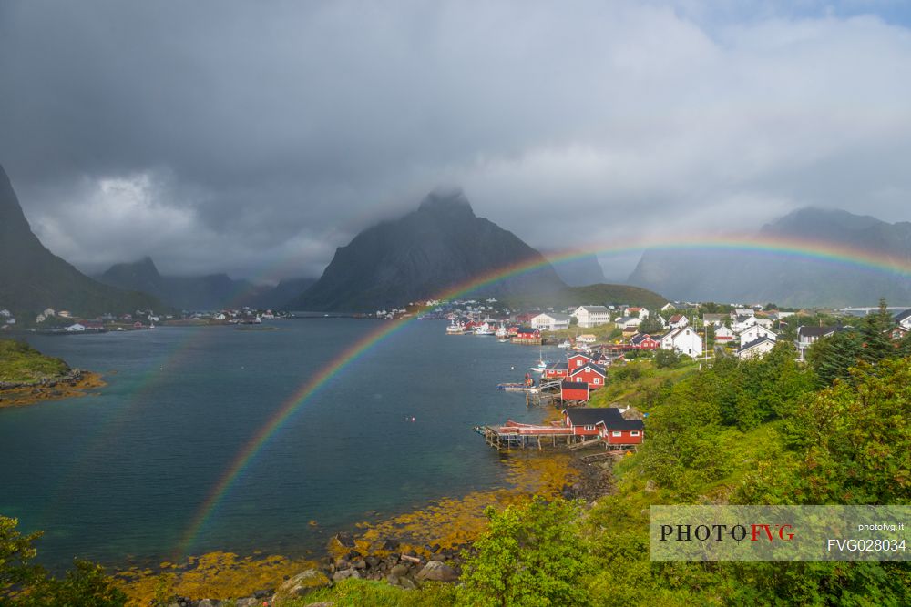 Rainbow on Reine village, Lofoten Islands, Norway