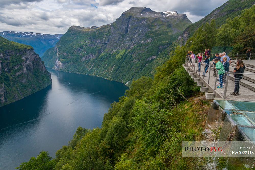 Observation platform on the Eagle Road with view of the fjord, Geiranger fjord, Norway