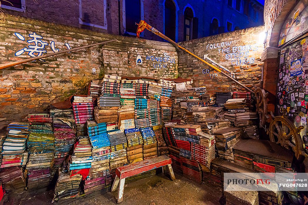 Acqua Alta bookstore, famous library in Venice, Italy, Europe