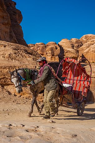 Tourist transport, carriage, near entrance to famous Petra site, Jordan.