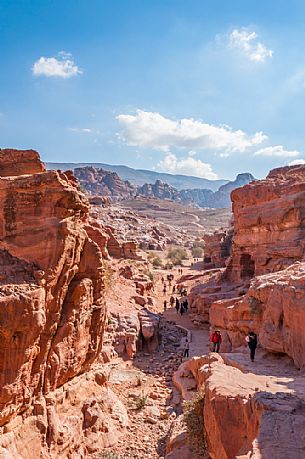 Tourists visit the old village of Petra, Jordan