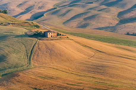 Farm in the Crete Senesi landscape, Orcia valley,Tuscany, Italy