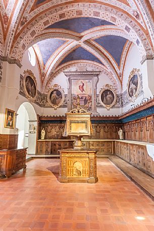 Inside the Benedectine Abbey of Monte Oliveto Maggiore, Crete Senesi, Orcia valley, Tuscany, Italy