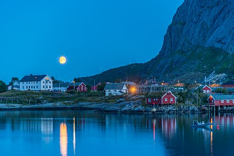 Full moon on the village of Reine, Lofoten Islands, Norway