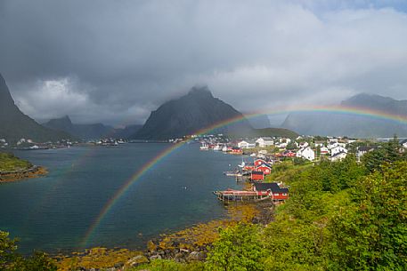 Rainbow on Reine village, Lofoten Islands, Norway