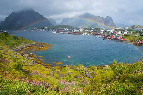 Rainbow on Reine village, Lofoten Islands, Norway