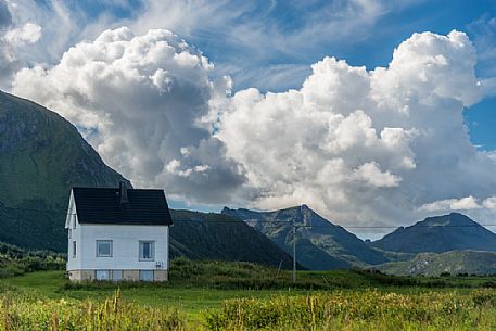 Solitary house in a medadow, Lofoten Islands, Norway