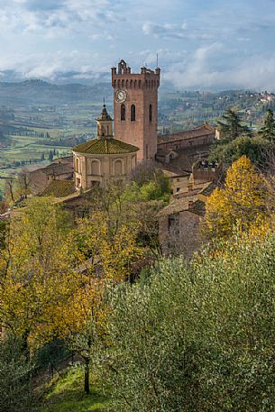 Torre di Matilde and belfry of cathedral in San Miniato village, Tuscany, Italy