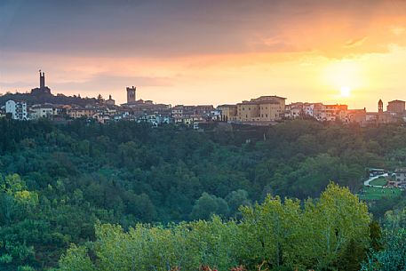 Sunset on the hills of San Miniato with Matilde and Federico II towers, Tuscany, Italy