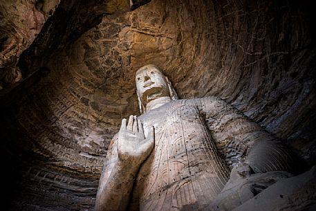 The beautiful ancient remains of Buddha Statue in Yungang Grottoes, Datong, Shanxi Province, China