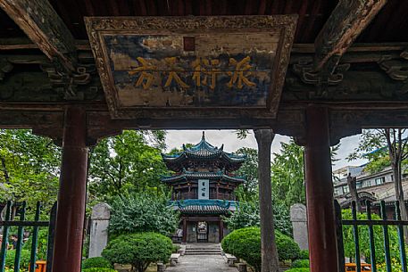 Gardening and temple along the walkway to Baoding Mountain in Dazu Rock Carvings area, Chongqing, China
