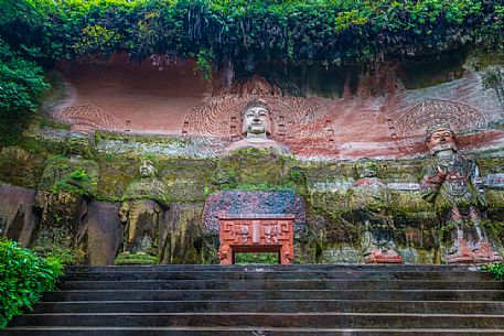 Sculptures in Leshan Giant Buddha Park, Sichuan, China