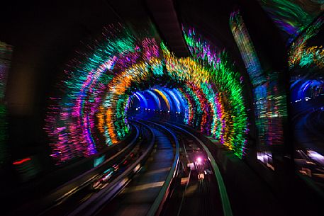 Colored tunner in the subway of Shanghai, China