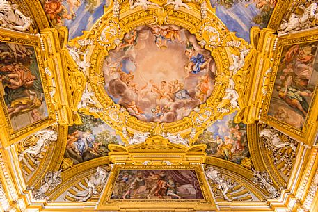 Detail of the the baroque vault inside Palazzo Pitti museum, Oltrarno, Santo Spirito, Florence, , Tuscany, Italy, Europe