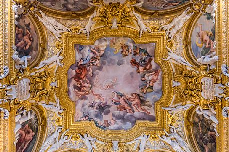 Detail of the the baroque vault inside Palazzo Pitti museum, Oltrarno, Santo Spirito, Florence, , Tuscany, Italy, Europe