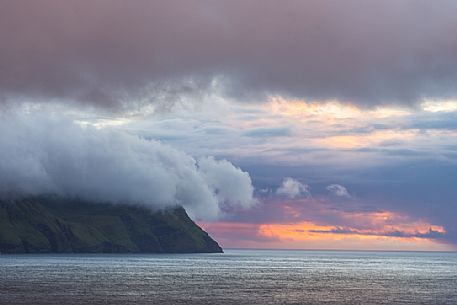 Mykines Island in a misty day, Faeroe islands, Denmark, Europe