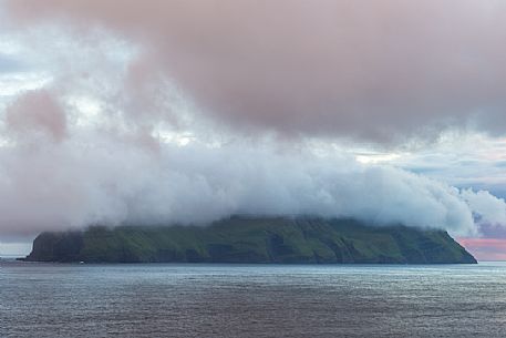 Mykines Island in a misty day, Faeroe islands, Denmark, Europe