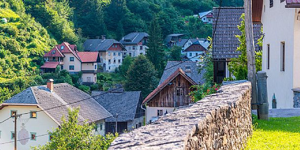 Traditional houses of Kropa village, Radovljica, Slovenia, Europe