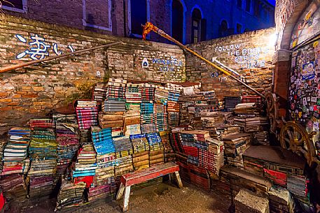 Acqua Alta bookstore, famous library in Venice, Italy, Europe