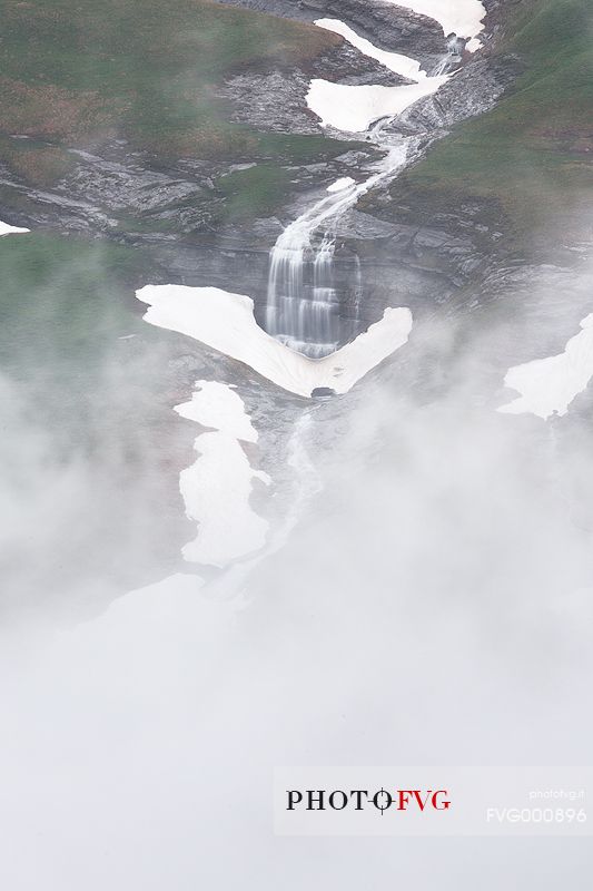 Cavata waterfall in the fog, Gran Sasso and Monti della Laga national park