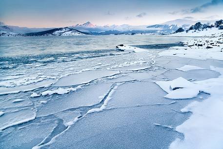 Arctic landscape at Campotosto Lake.  During the coldest winters the lake can freeze completely