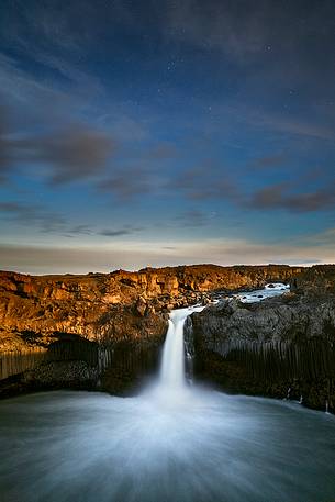 Aldeyjarfoss waterfall in the moonlight